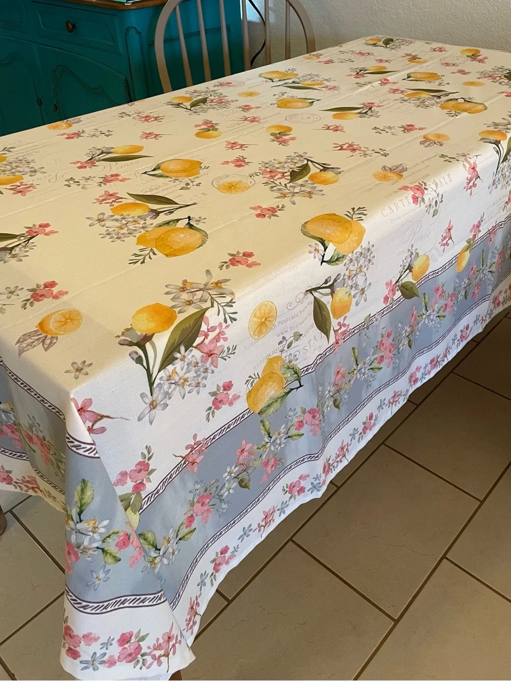 Home and Garden Lemon Blossom Tablecloth - Cream & Yellow Floral Dining Linen